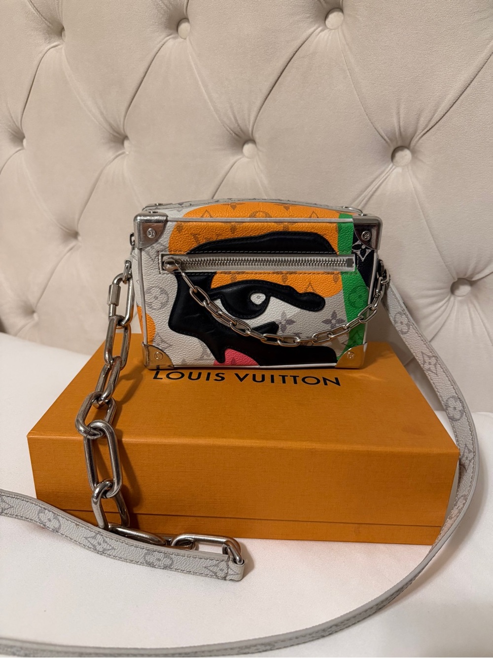 Louis Vuitton Mini Trunk Crossbody in Orange, Green, Black & White